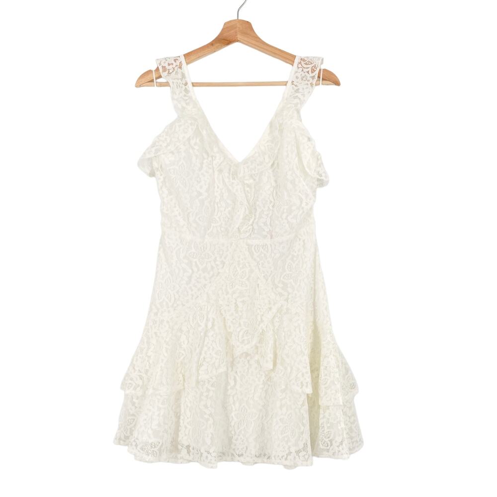 All in Favor Lace Ruffle Dress Layered A-Line Mini in White